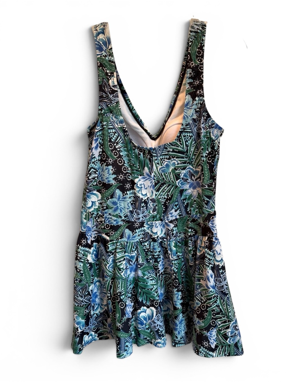 Maxine of Hollywood Swim Dress Size 14 Floral Print Skirted Swimsuit Blue Green - Picture 3 of 13